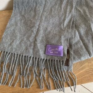 Coach Vintage cashmere and wool blend fringe gray nude preppy wrap scarf